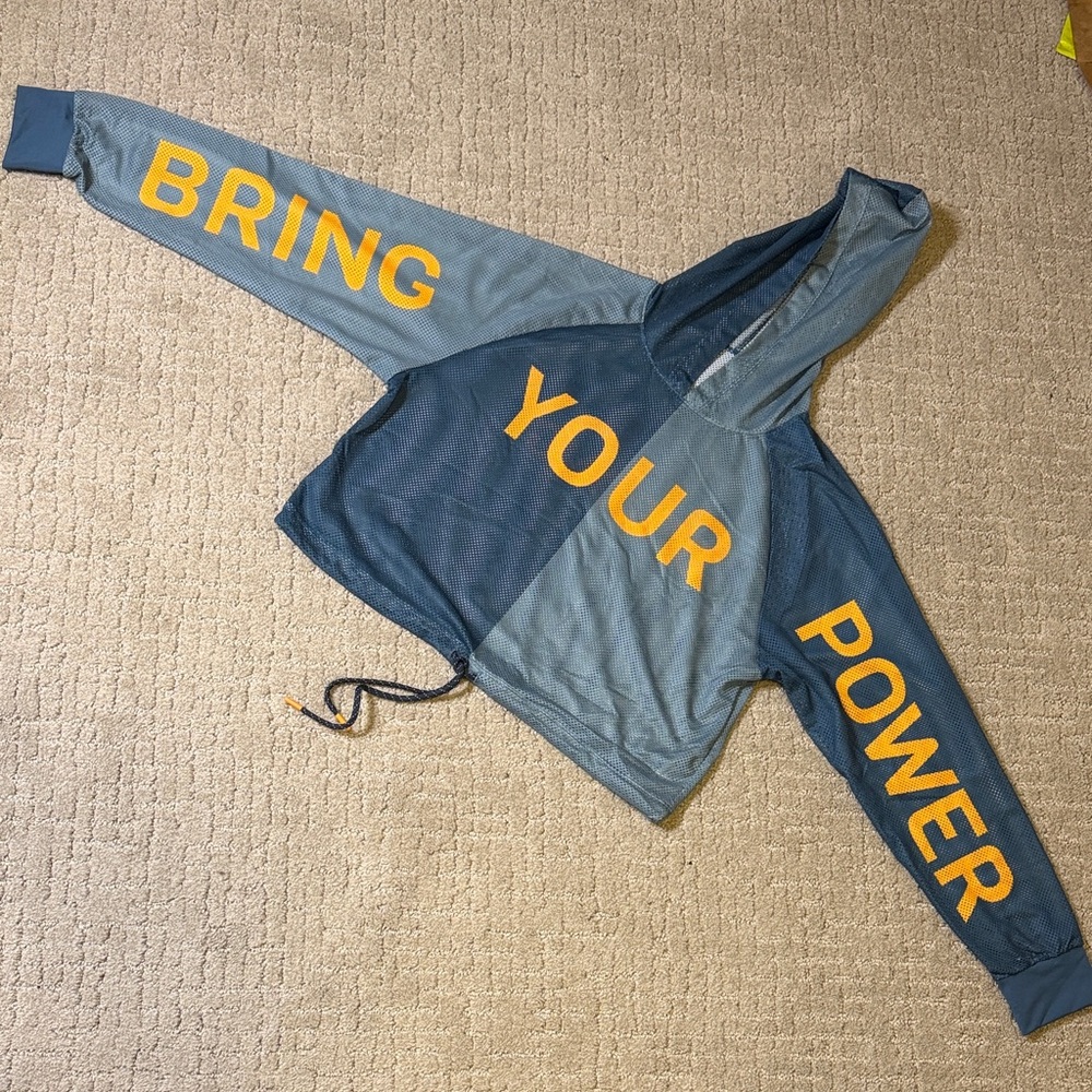 Strong ID Blue and Yellow crop mesh Hoodie